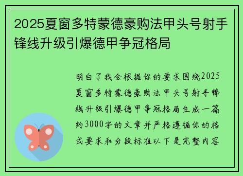 2025夏窗多特蒙德豪购法甲头号射手锋线升级引爆德甲争冠格局